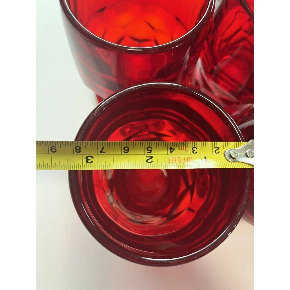 Vintage Red Ruby GEORGIAN Tumblers GLASS Glasses HONEYCOMB Thumbprint MCM